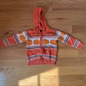 Orange Hooded Kids Pumpkin Knit Zip Sweater